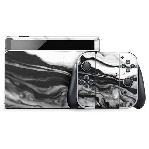Black and White Marble Ink Nintendo Switch OLED (2021) Skin